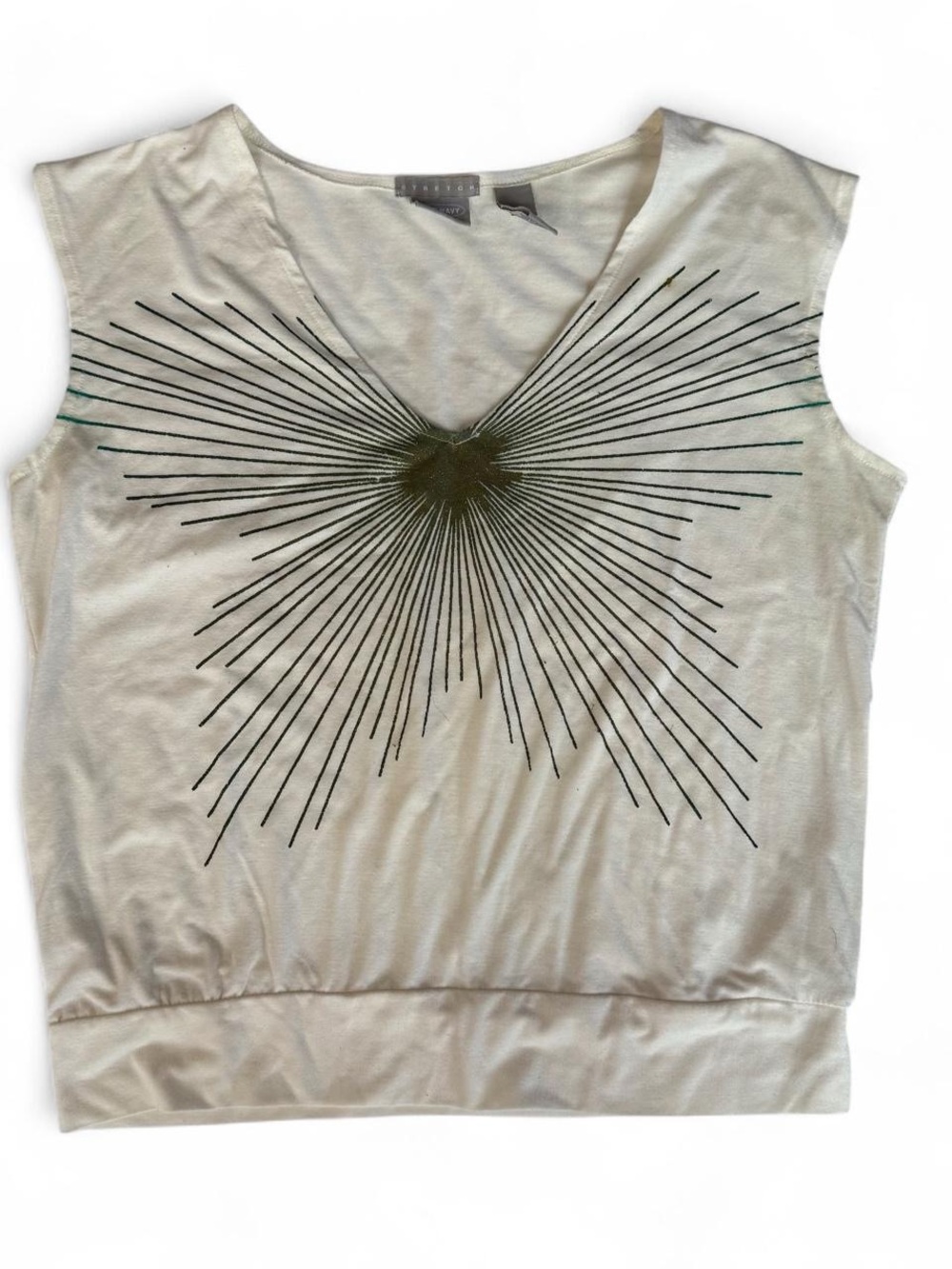 Y2K Old Navy White Sleeveless Sunburst Top Wide Hem Women’s Size L